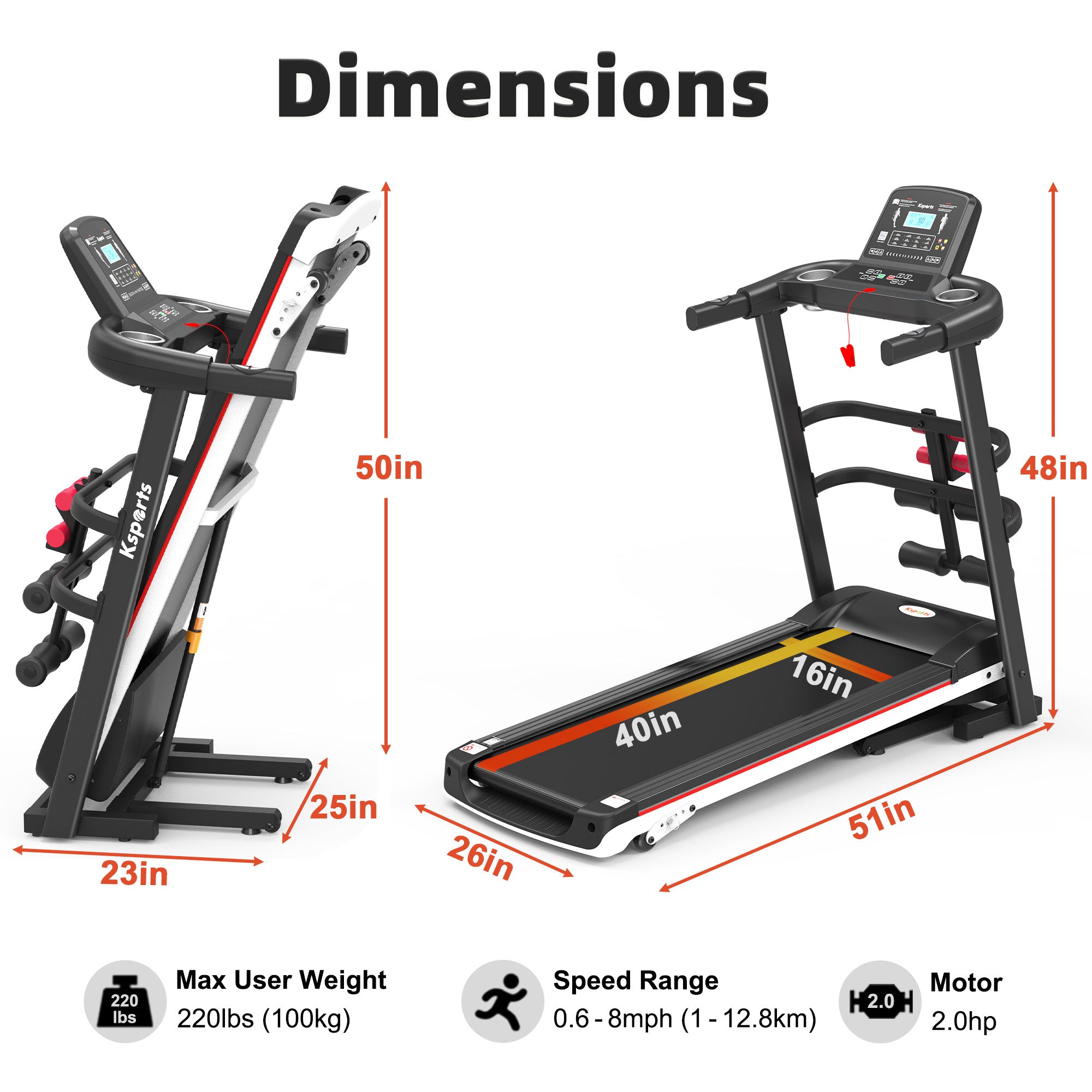 16 Inch Wide Foldable Home Treadmill w/Bluetooth & Fitness Tracking App (Used) - VMInnovations