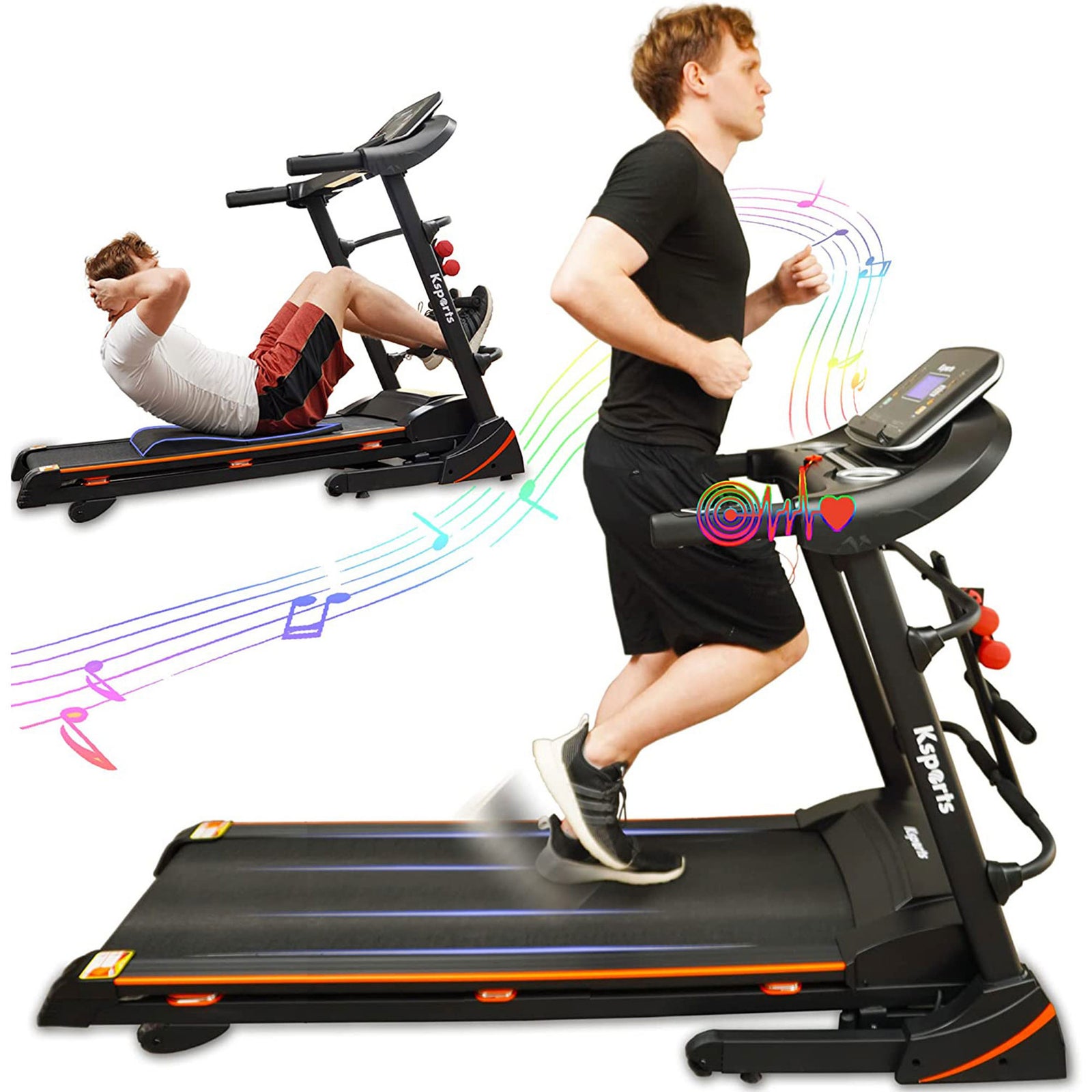 Ksports 16.5 In Wide Foldable Home Treadmill w/ Bluetooth & Fitness Tracking App - VMInnovations