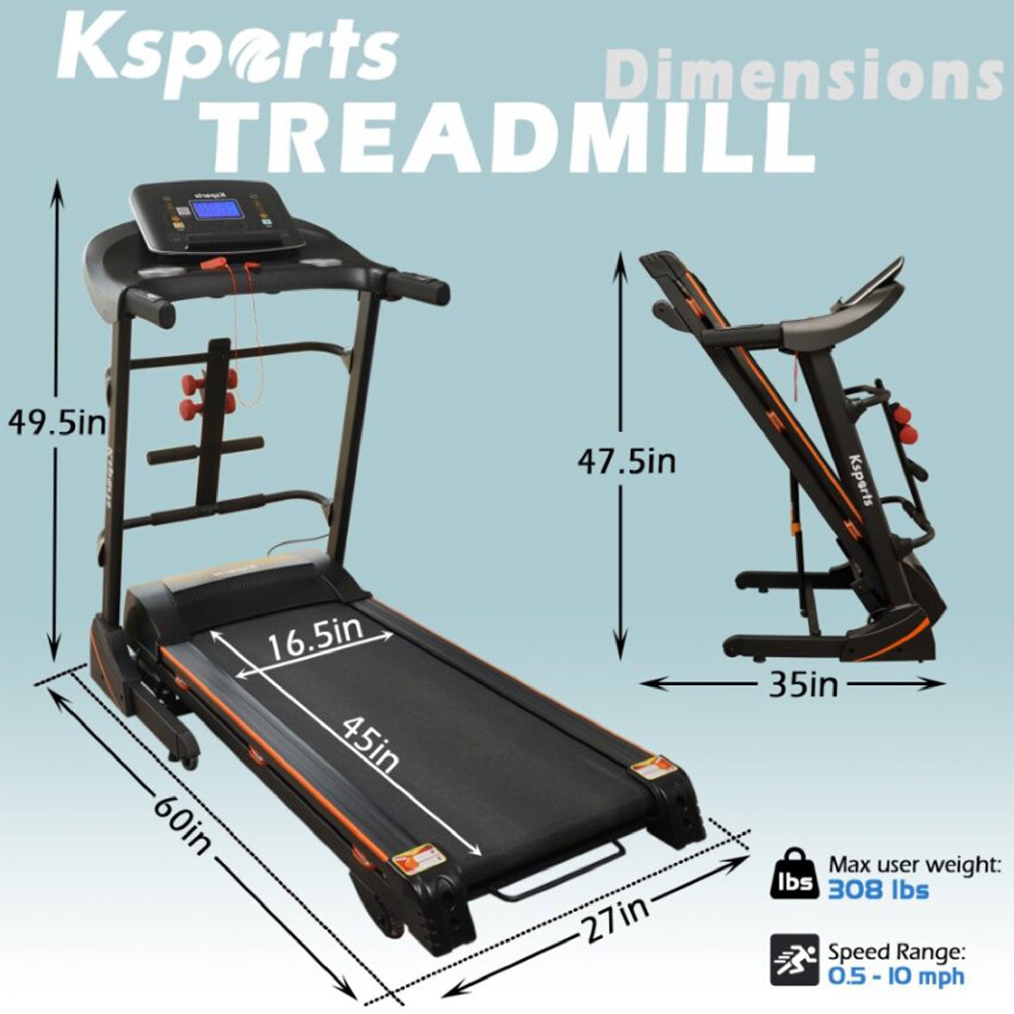 Ksports 16.5 In Wide Home Treadmill w/ Bluetooth & Fitness Tracking App (Used) - VMInnovations