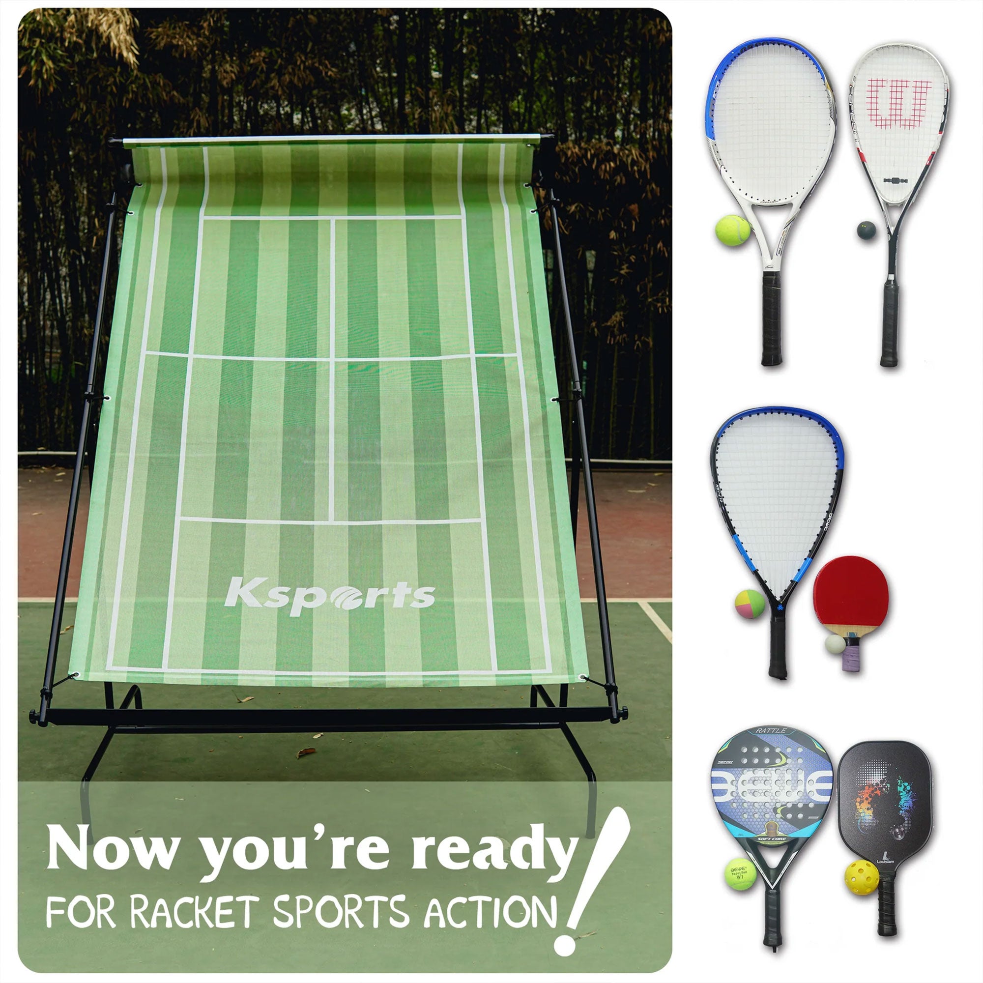 Ksports Racquet Tennis Rebounder for Indoor & Outdoor w/Carry Bag, Green (Used) - VMInnovations