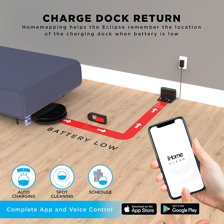 iHome iHRV1-BLK AutoVac Eclipse Robot and Self Charging Vacuum Cleaner, Black - VMInnovations