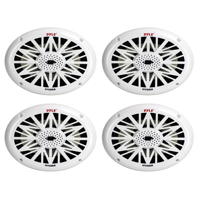 Pyle 260 Watts 4 Ohms Water Resistant 2 Way Boat Marine Speakers, White, 4 Pack