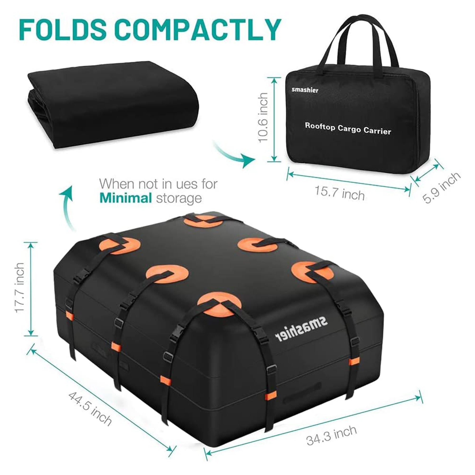15 Cubic Ft Heavy Duty Waterproof Car Rooftop Cargo Carrier Bag, Black (Used) - VMInnovations