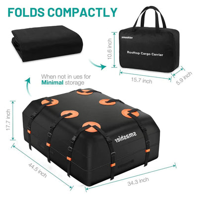 15 Cubic Ft Heavy Duty Waterproof Car Rooftop Cargo Carrier Bag, Black (Used) - VMInnovations
