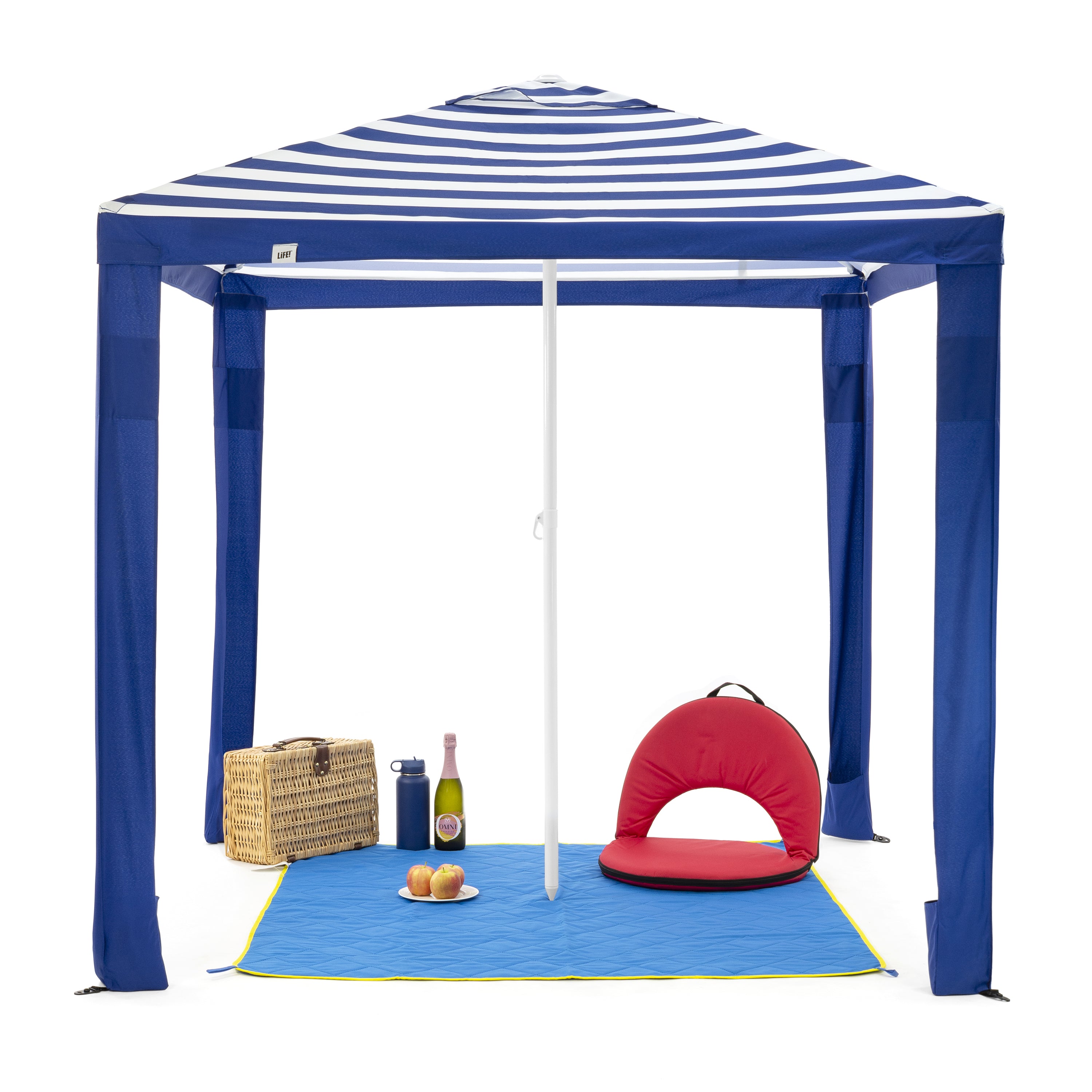 SlumberTrek Maui Outdoor Beach Cabana Patio Umbrella Shelter, Blue (For Parts)