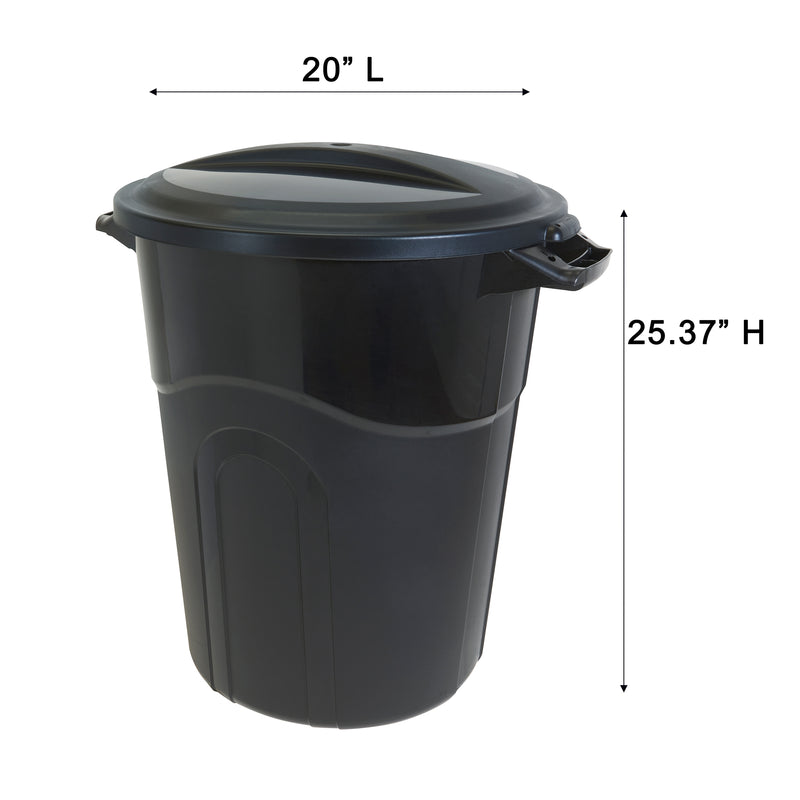 United Solutions 20 Gal Round Waste Container w/ Click Lock Lid, Black (2 Pack)