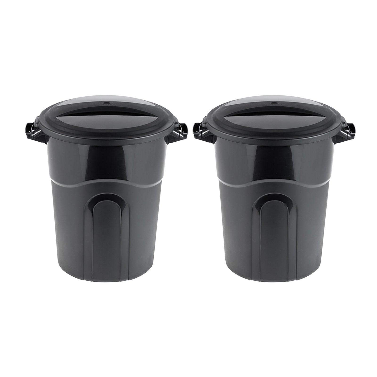 United Solutions 20 Gal Round Waste Container w/ Click Lock Lid, Black (2 Pack) - VMInnovations