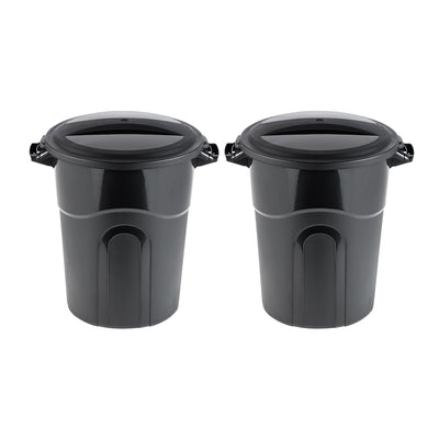 United Solutions 20 Gal Waste Container w/ Click Lock Lid, Black (2 Pack) (Used)