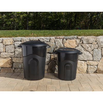 20 Gal Round Waste Container w/ Click Lock Lid, Black (2 Pack) (Open Box)