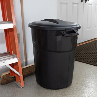 20 Gal Round Waste Container w/ Click Lock Lid, Black (2 Pack) (Open Box)