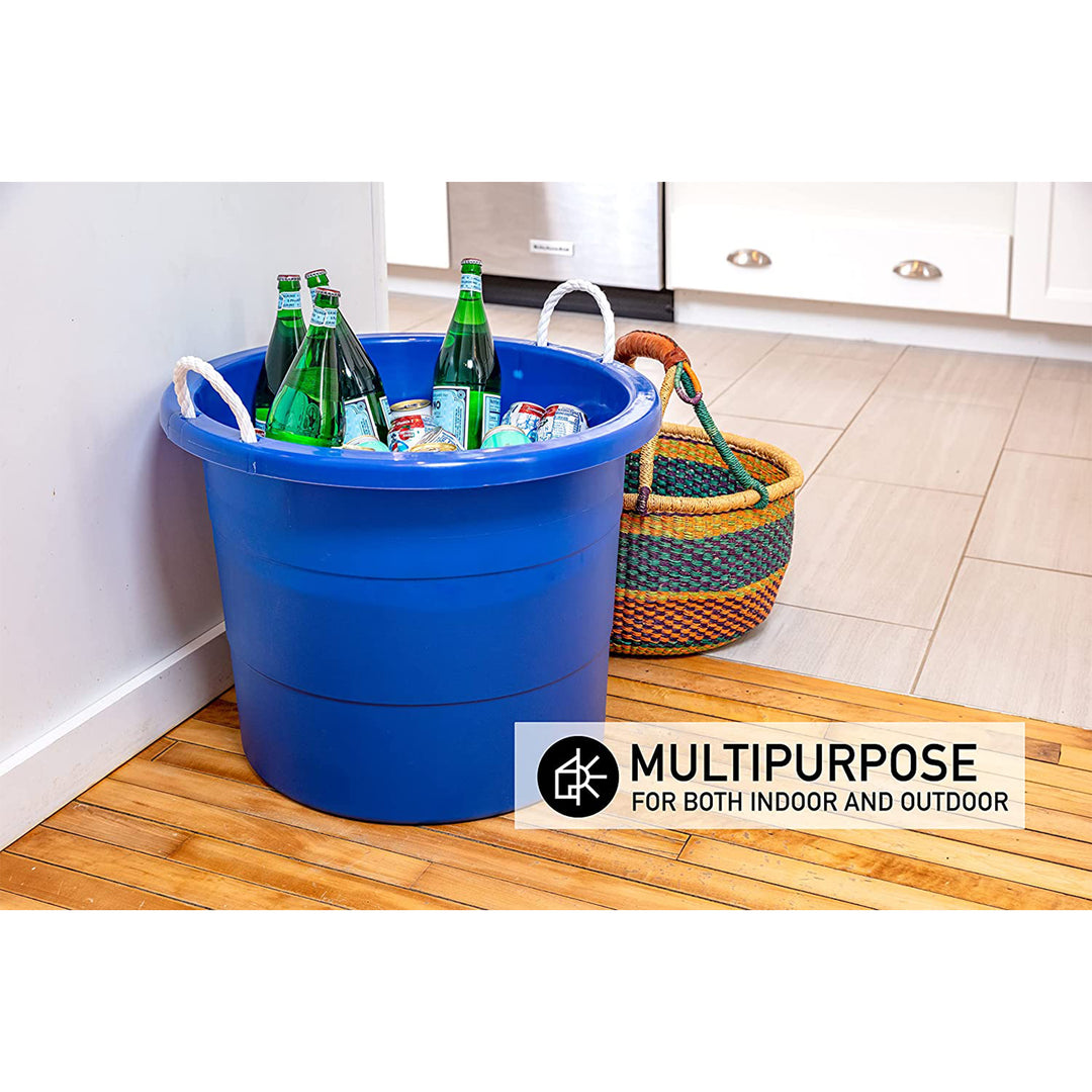 United Solutions 19 Gallon Large Plastic Utility Tub w/ Rope Handle, Blue 2 Pack