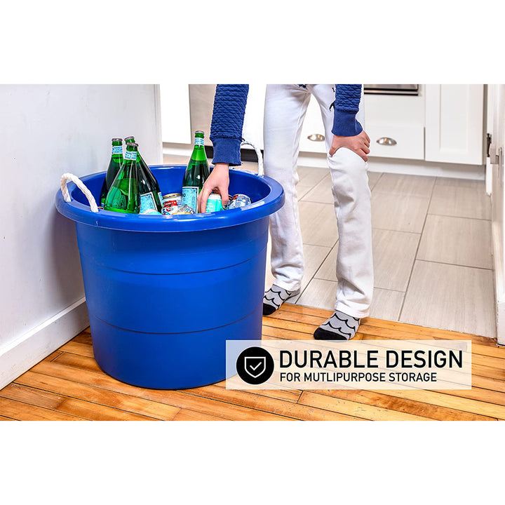 United Solutions 19 Gal Large Plastic Tub w/ Rope Handle, Blue 2 Pack (Used) - VMInnovations