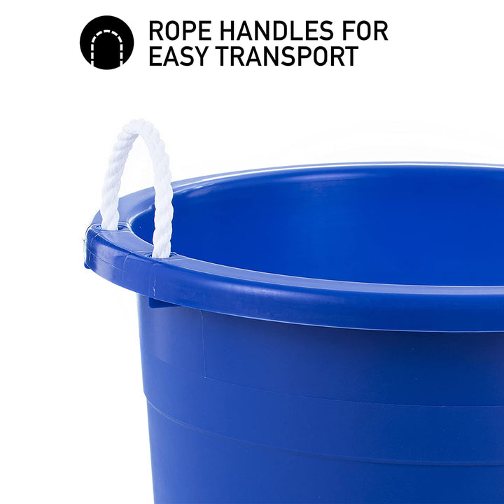 United Solutions 19 Gallon Large Plastic Utility Tub w/ Rope Handle, Blue 2 Pack