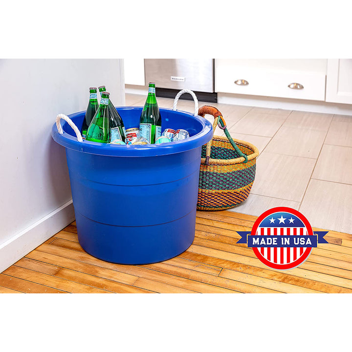 United Solutions 19 Gallon Large Plastic Utility Tub w/ Rope Handle, Blue 2 Pack