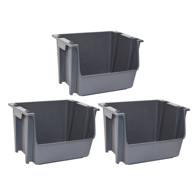 United Solutions SB0164-3Pack 19 In Heavy Duty Molded Plastic Storage Bins, Gray