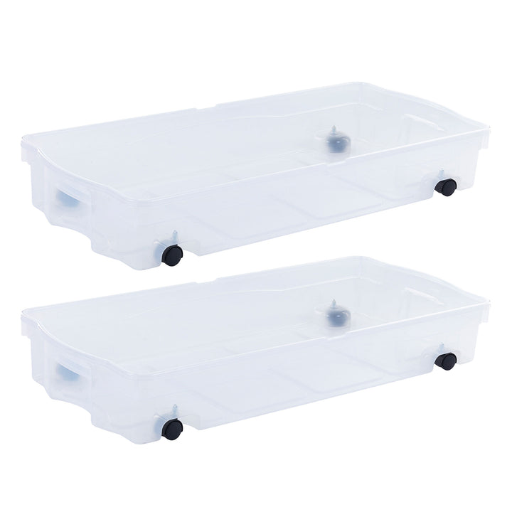 Rubbermaid 70 Qt Under Bed Wheeled Storage Boxes with Dual Hinged Lids (2 Pack)