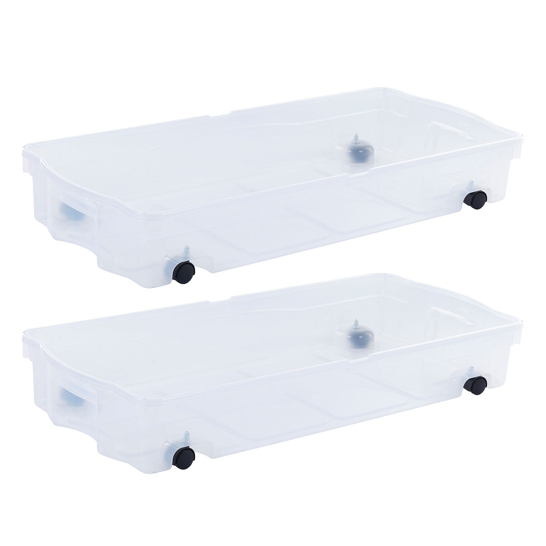 Rubbermaid 70 Qt Under Bed Wheeled Storage Boxes with Dual Hinged Lids (2 Pack)