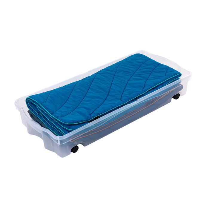 68 Qt Under Bed Wheeled Storage Boxes with Dual Hinged Lids (2 Pack) (Used)