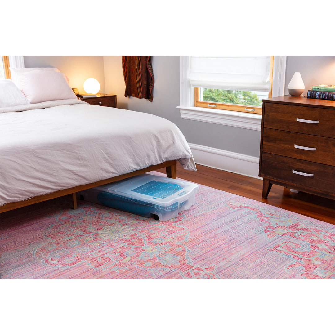 Rubbermaid 70 Qt Under Bed Wheeled Storage Boxes with Dual Hinged Lids (2 Pack)