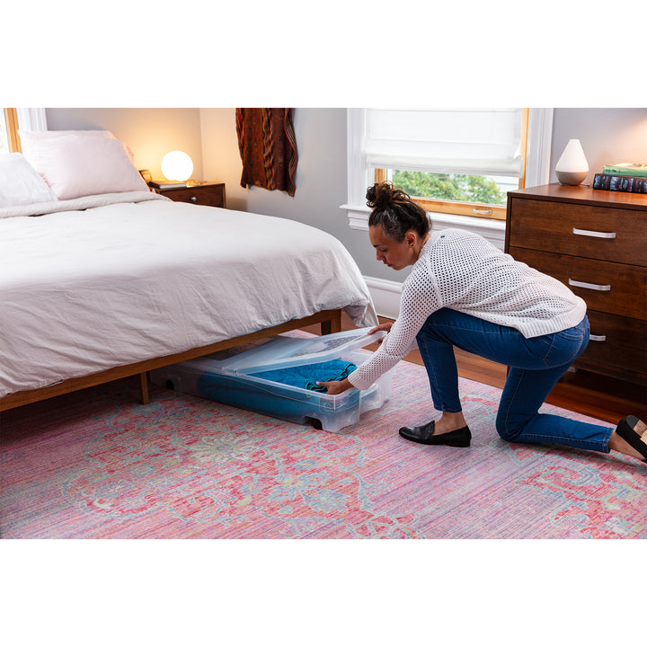 Rubbermaid 68 Qt Under Bed Wheeled Storage Boxes with Dual Hinged Lids (2 Pack)