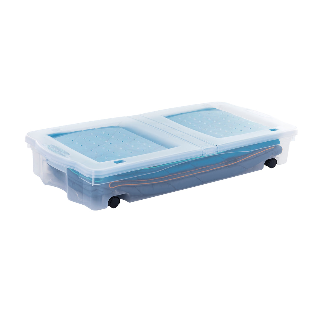 68 Qt Under Bed Wheeled Storage Boxes with Dual Hinged Lids (2 Pack) (Used)