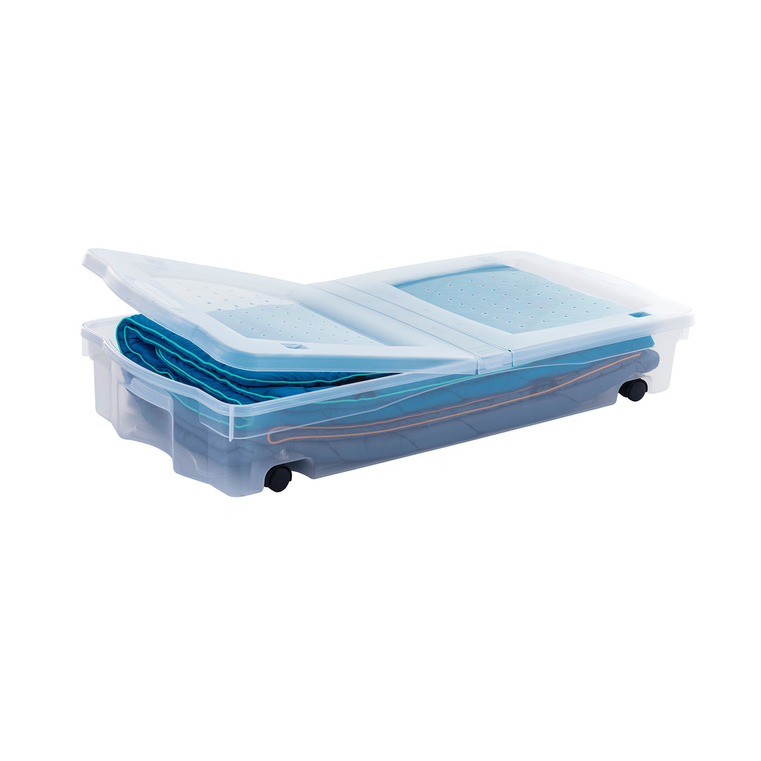 Rubbermaid 68 Qt Under Bed Wheeled Storage Boxes with Dual Hinged Lids (2 Pack)