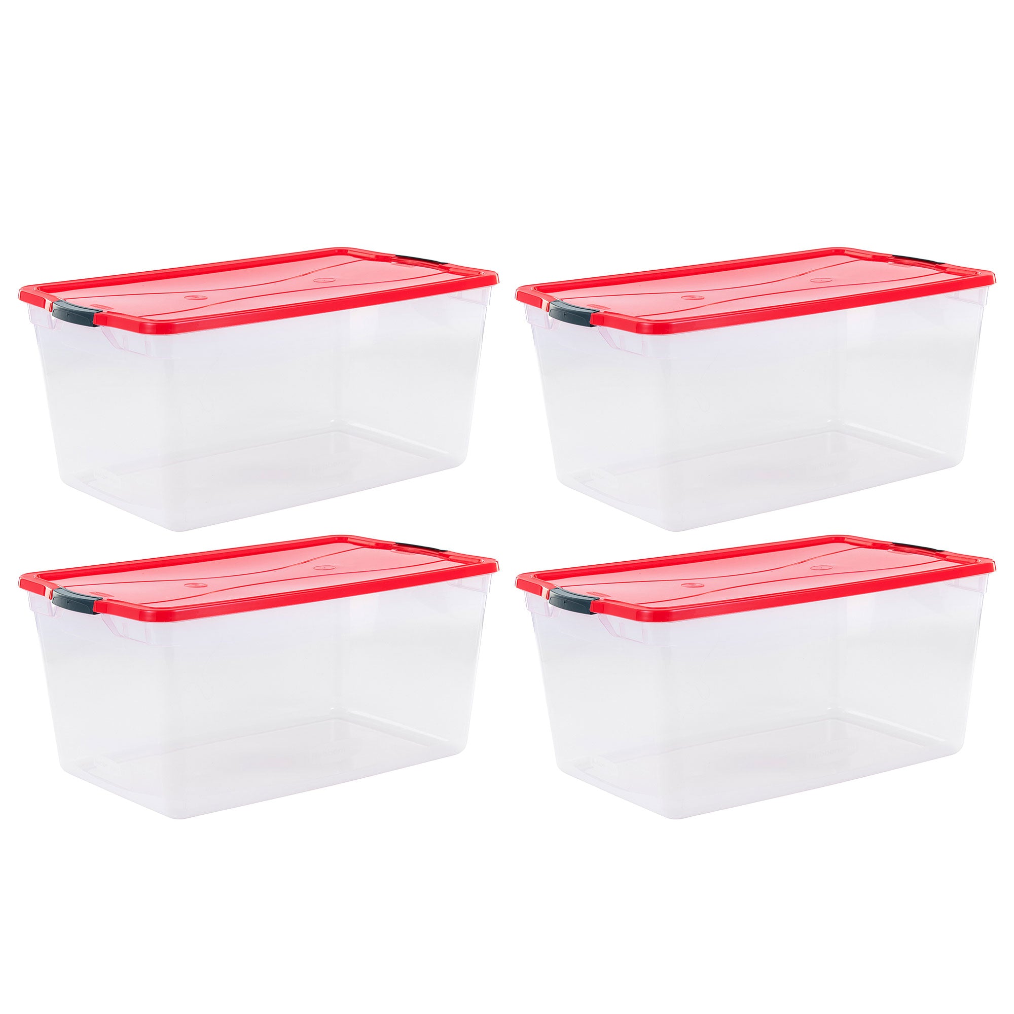 Rubbermaid Cleverstore 18 Gal Plastic Storage Tote, Clear & Red, 4 Pk(Used) - VMInnovations