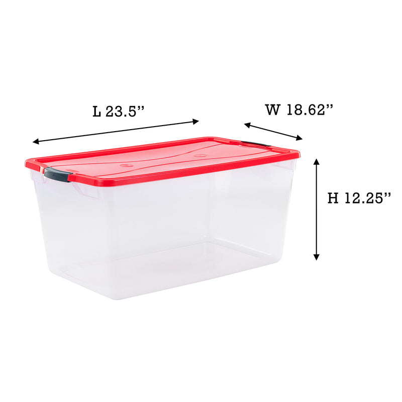 Rubbermaid Cleverstore 18Gal Plastic Holiday Storage Tote, Clear & Red(Open Box)