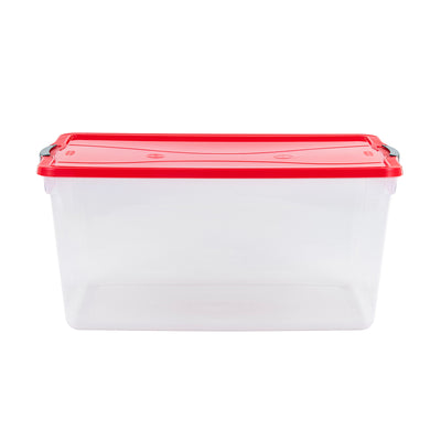 Rubbermaid Cleverstore 18 Gal Plastic Holiday Storage Tote, Clear & Red, 4 Pack