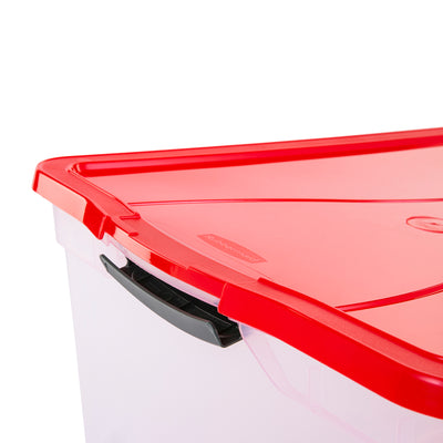 Rubbermaid Cleverstore 18Gal Plastic Holiday Storage Tote, Clear & Red(Open Box)