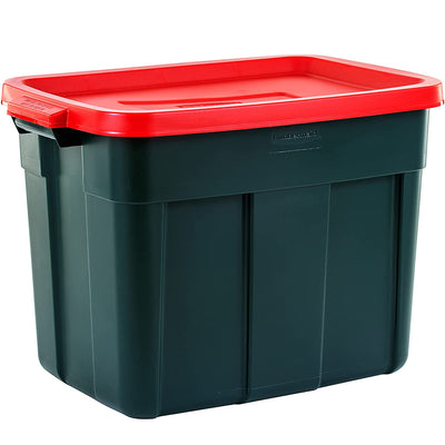 Rubbermaid Roughneck 18 Gal Plastic Storage Tote, Green and Red (6 Pack) (Used)