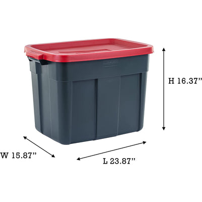 Rubbermaid Roughneck 18 Gal Plastic Storage Tote, Green and Red (6 Pack) (Used)