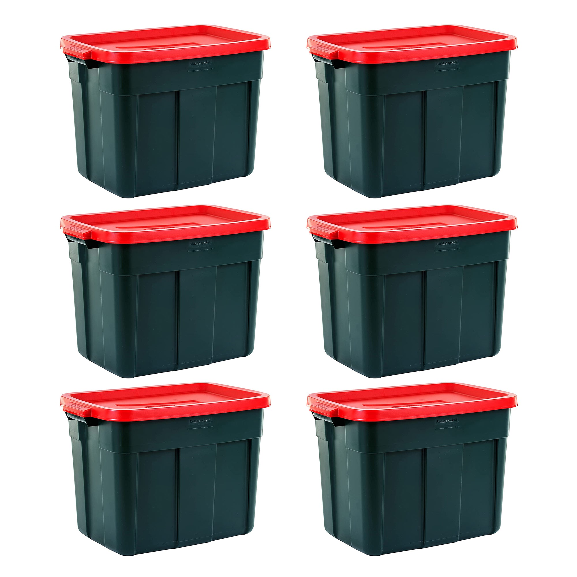 Rubbermaid Roughneck 18 Gal Plastic Holiday Storage Tote, Green and Red (6 Pack) - VMInnovations