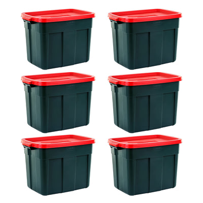 Rubbermaid Roughneck 18 Gal Plastic Holiday Storage Tote, Green and Red (6 Pack) - VMInnovations