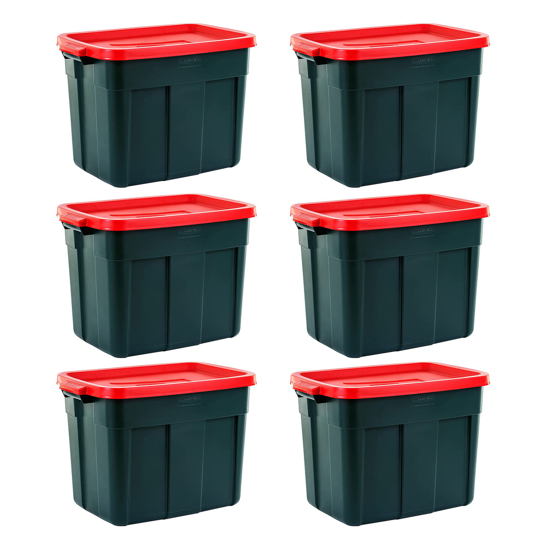 Rubbermaid Roughneck 18 Gal Plastic Storage Tote, Green and Red (6 Pack) (Used)