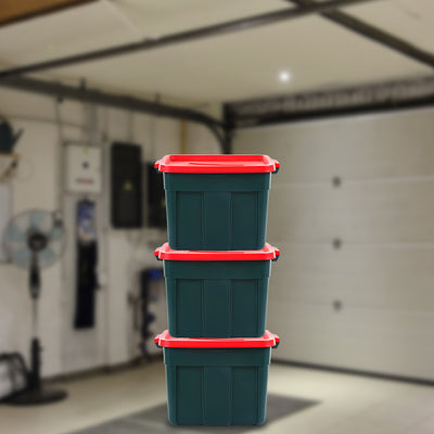 Rubbermaid Roughneck 18 Gal Plastic Storage Tote, Green and Red (6 Pack) (Used) - VMInnovations