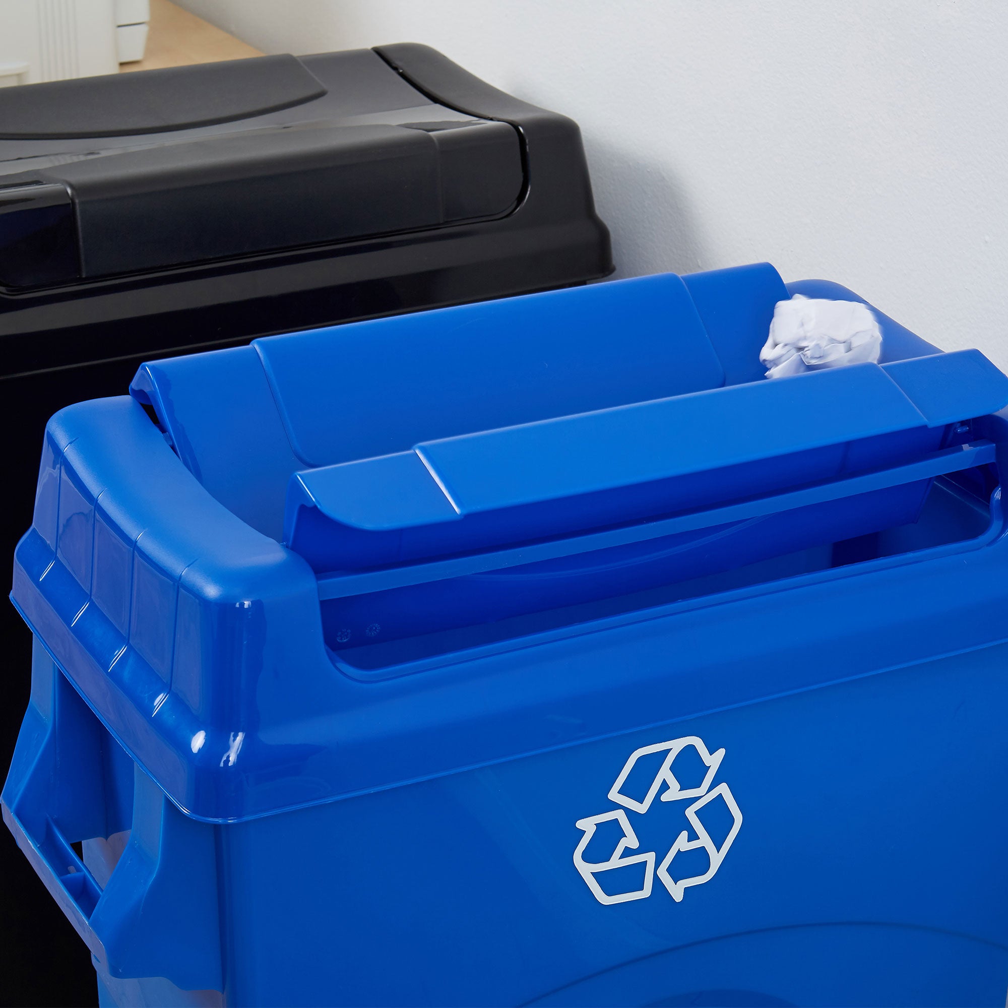United Solutions 23 Gallon Highboy Kitchen Recycling Bin with Swing Lid, Blue - VMInnovations