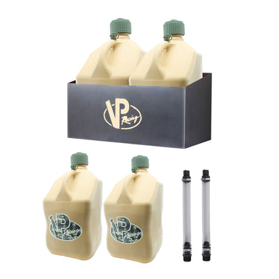 VP Racing Fuels Jug Storage, 5.5 Gallon Container, Tan (2 Pack), & Hose (2 Pack)