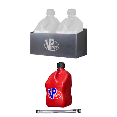 VP Racing Fuels Aluminum 2 Jug Storage Rack with 5.5 Gal Red Container and Hose