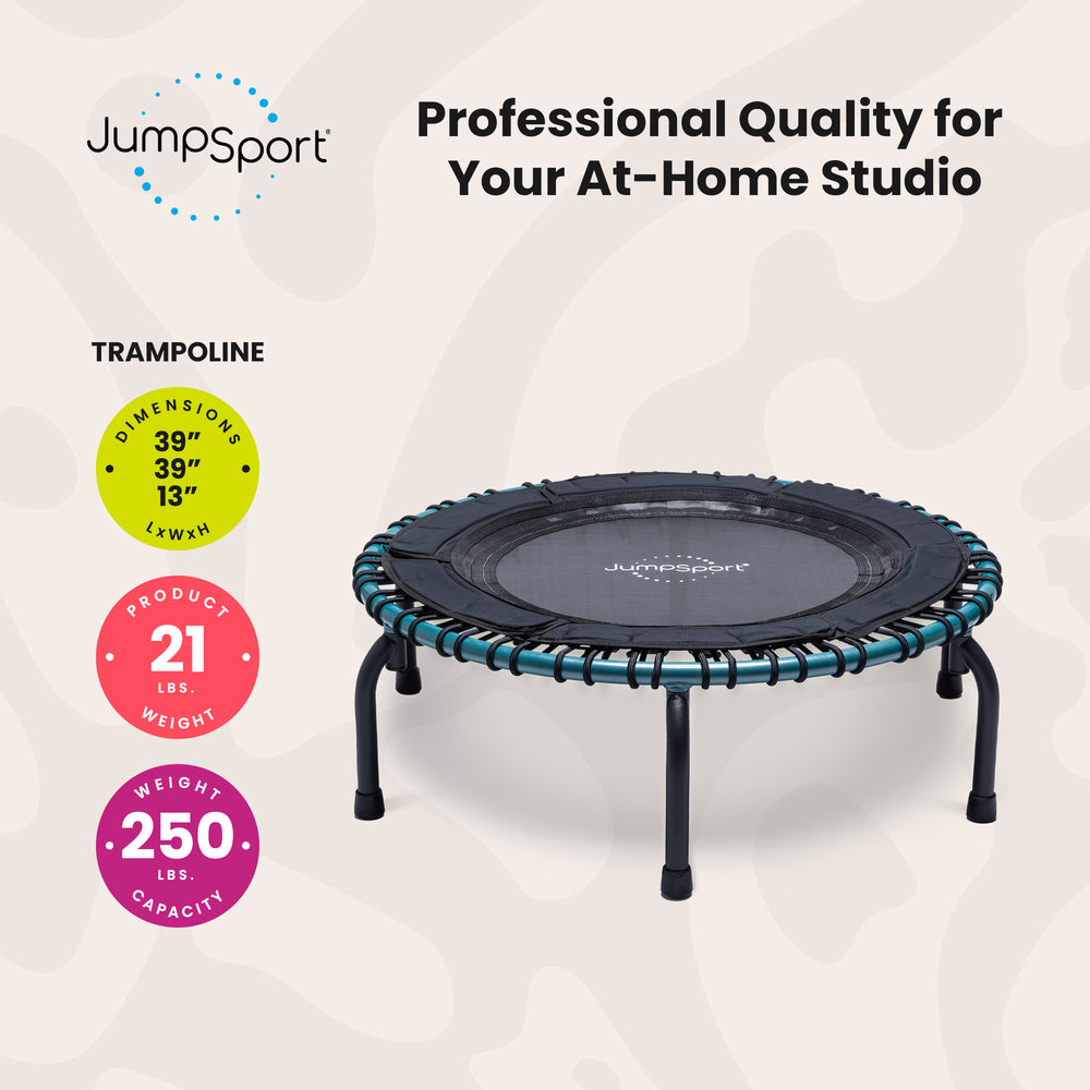 JumpSport 250 Workout Rebounder for Adults, 39" Mini Fitness Trampoline, Teal - VMInnovations