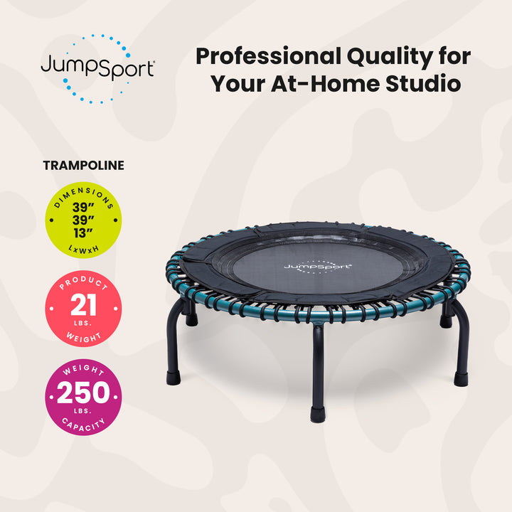 JumpSport 250 Workout Rebounder for Adults, 39" Mini Fitness Trampoline, Teal - VMInnovations