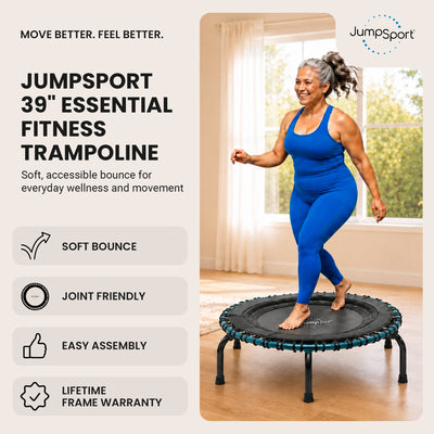 JumpSport 250 Workout Rebounder for Adults, 39" Mini Fitness Trampoline, Teal
