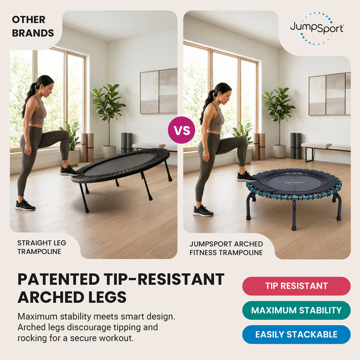 JumpSport 250 Workout Rebounder for Adults, 39" Mini Fitness Trampoline, Teal