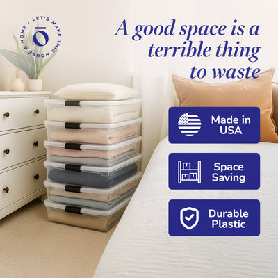Homz 56 Qt Full/Queen Underbed Clear Plastic Latching Storage Container, 6 Pack