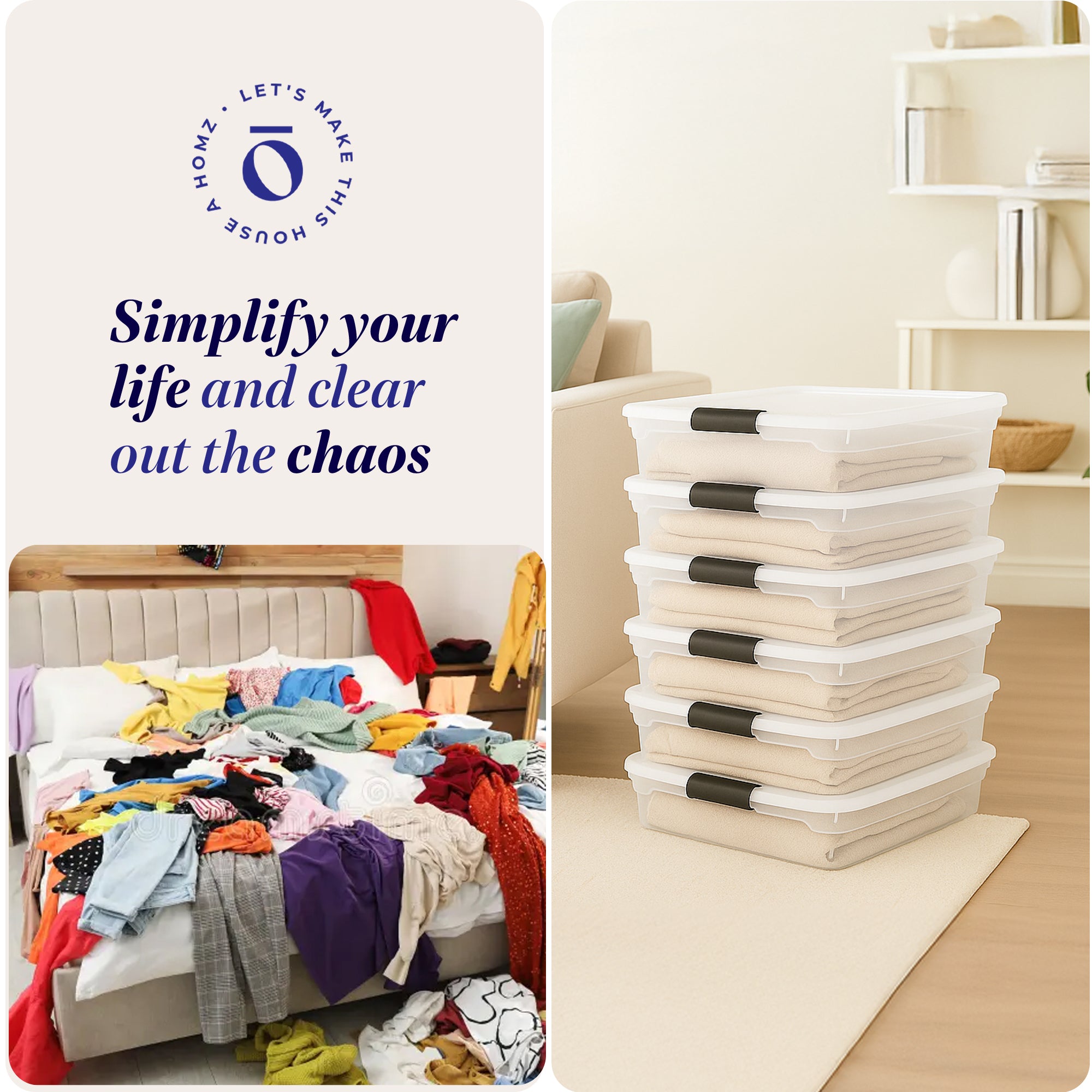 Homz 56 Qt Full/Queen Underbed Clear Plastic Latching Storage Container, 6 Pack