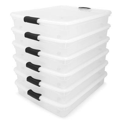 Homz 56 Qt Full/Queen Underbed Clear Plastic Latching Storage Container, 6 Pack