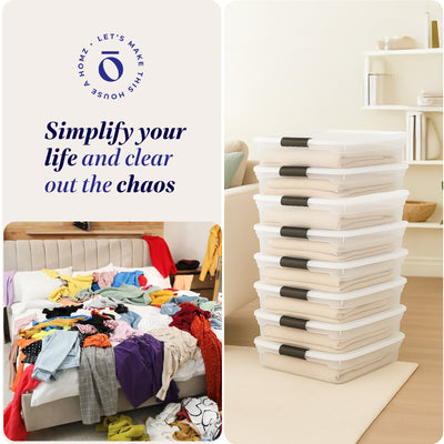 Homz 56 Qt Full/Queen Underbed Clear Plastic Latching Storage Container, 8 Pack