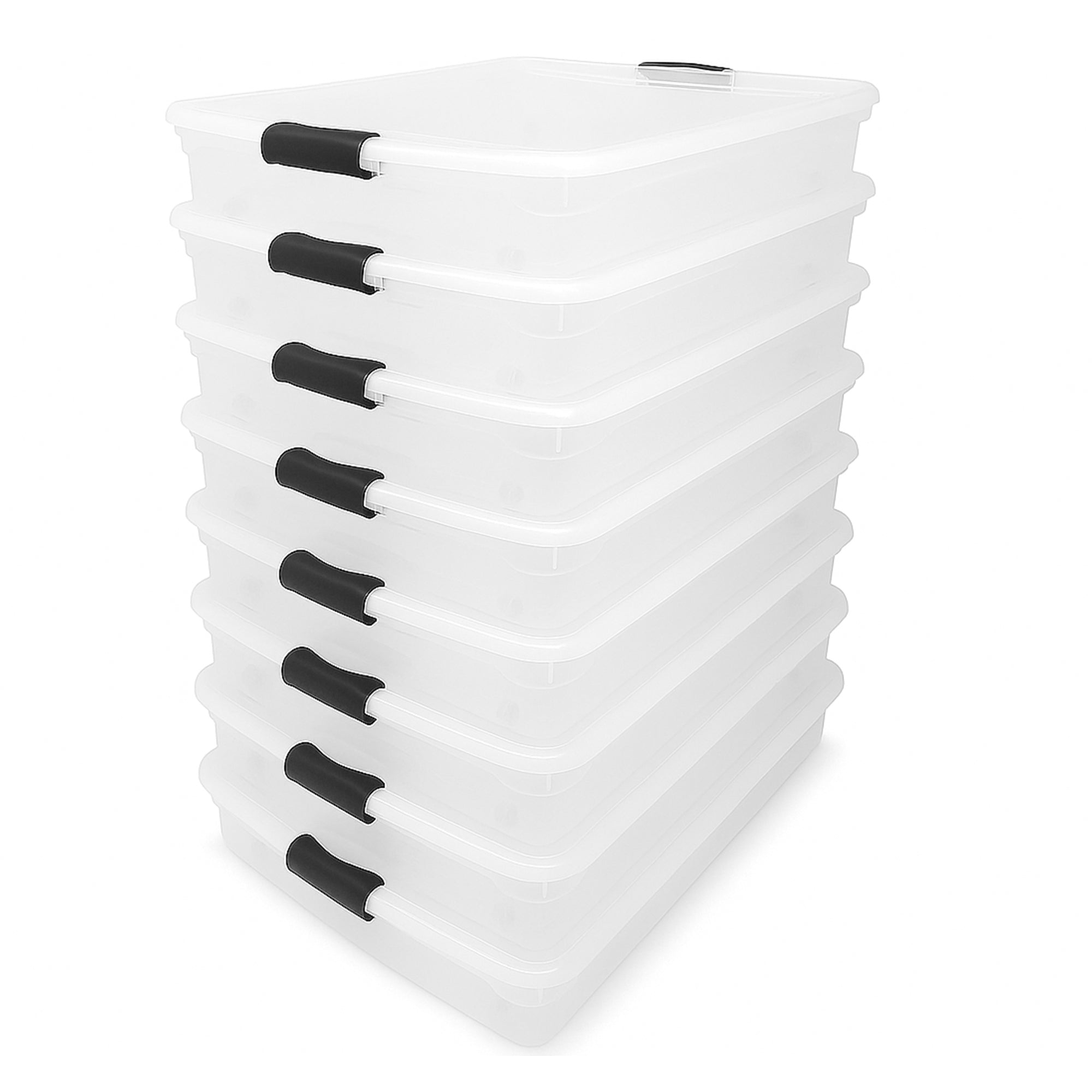Homz 56 Qt Full/Queen Underbed Clear Plastic Latching Storage Container, 8 Pack