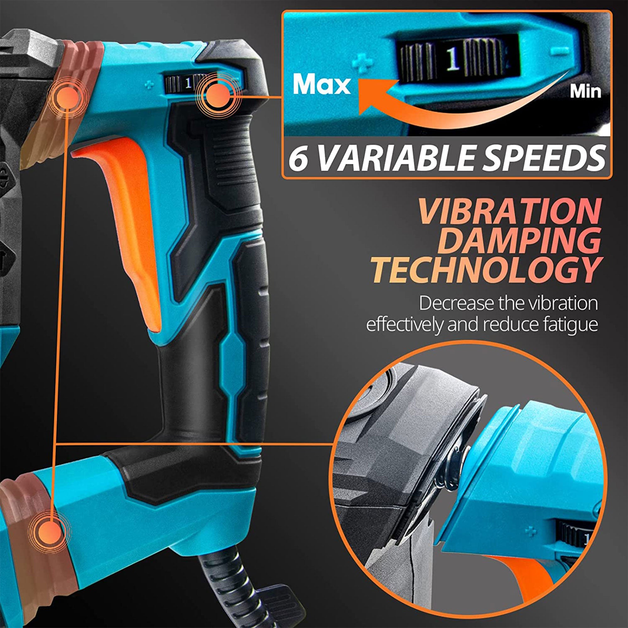 SHALL 1-1/4 Inch Heavy Duty Rotary 12.5 AMP Hammer Drill with 3 Bits (Open Box) - VMInnovations
