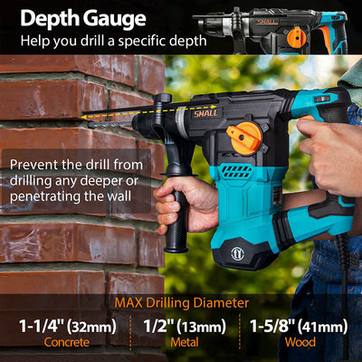 SHALL 1-1/4 Inch Heavy Duty Rotary 12.5 AMP Hammer Drill with 3 Bits (Open Box) - VMInnovations